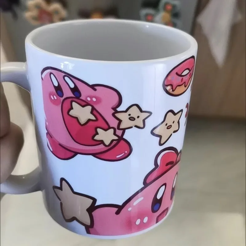 Tasse Kirby en céramique de 350ml, tasse d'eau, tasse à café pour la maison, petit déjeuner, lait, thé, jus de dessin animé, tasses à boire, ustensiles de cuisine pour la maison