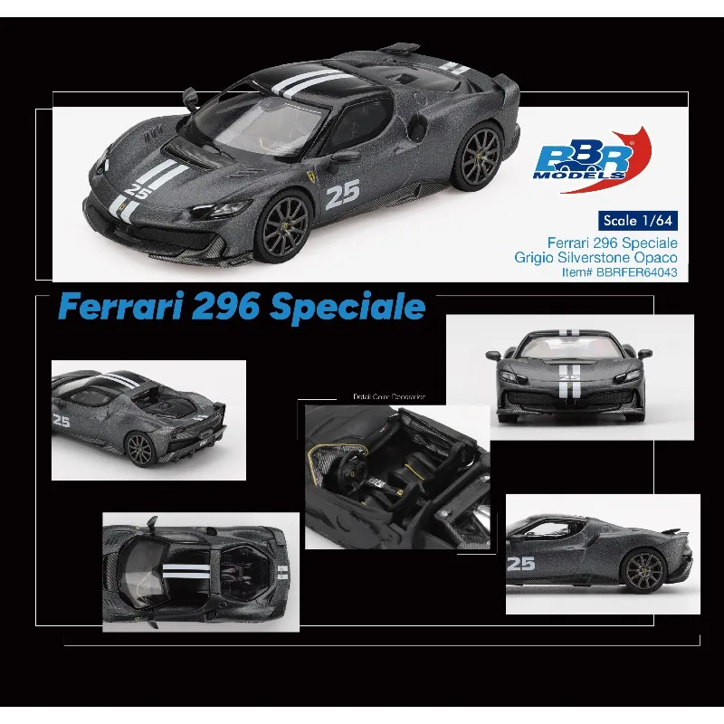 BBR Models 1:64 296 Speciale #25 Grigio Silverstone Opaco Diecast Model Car.