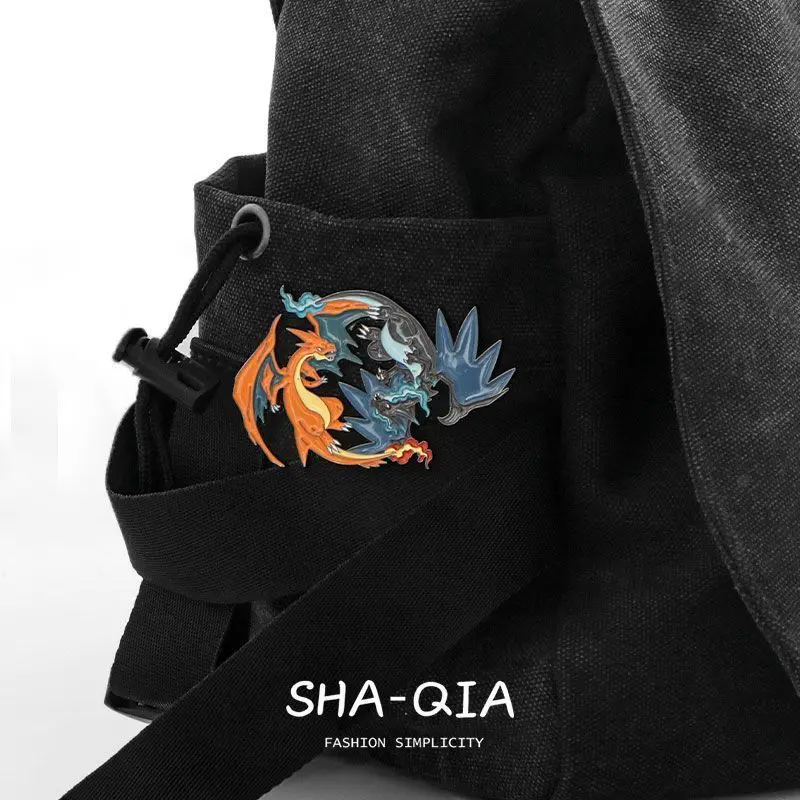 Pokemon Anime Figure Dragonite Charizard Evolution Fashion Simplicity Brooch Two Dragons In One Collectible Backpack Decora Gift