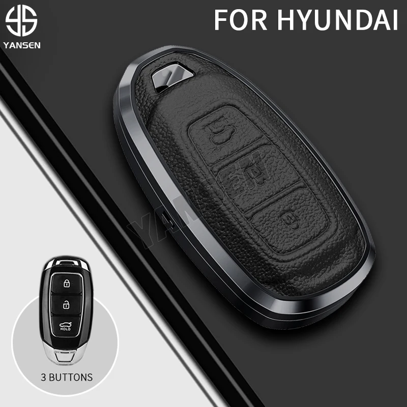 

For Hyundai Aluminum Alloy Leather Car Key Chains Mingtu IX25 Lang Motion IX35 3 Buttons Keyring