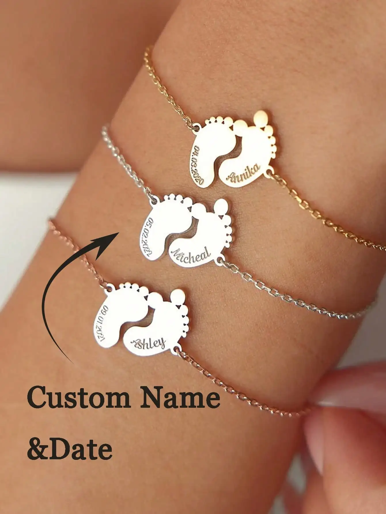 

DOREMI Custom Name Date Footprint Bracelet For Women Men Personalized Name Bracelet Stainless Steel Jewelry Footpri0nt Bracelet