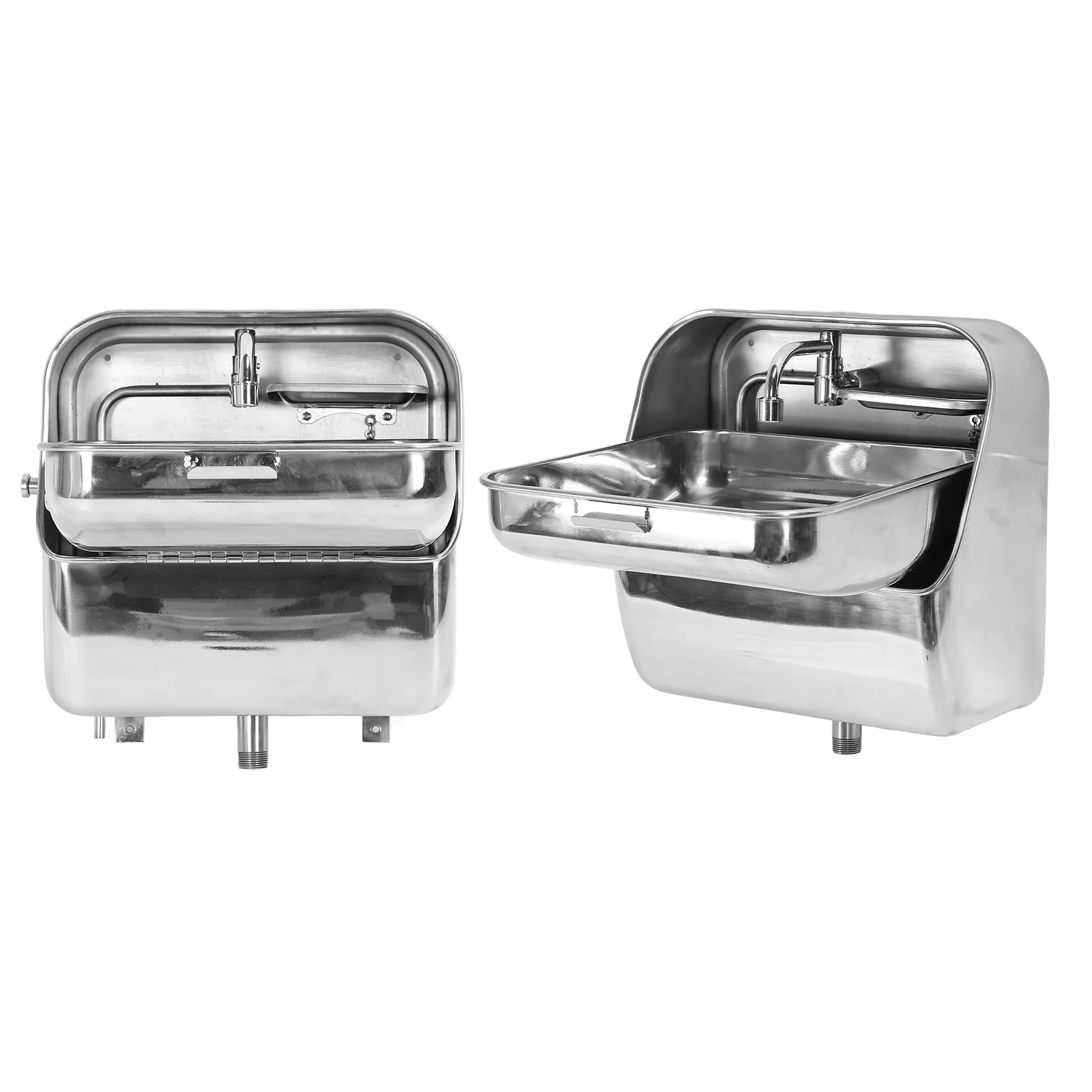 Pia de parede de aço inoxidável 304 com torneira, lavatório suspenso de parede oculto para RV, caminhão de comida, barco, motorhome