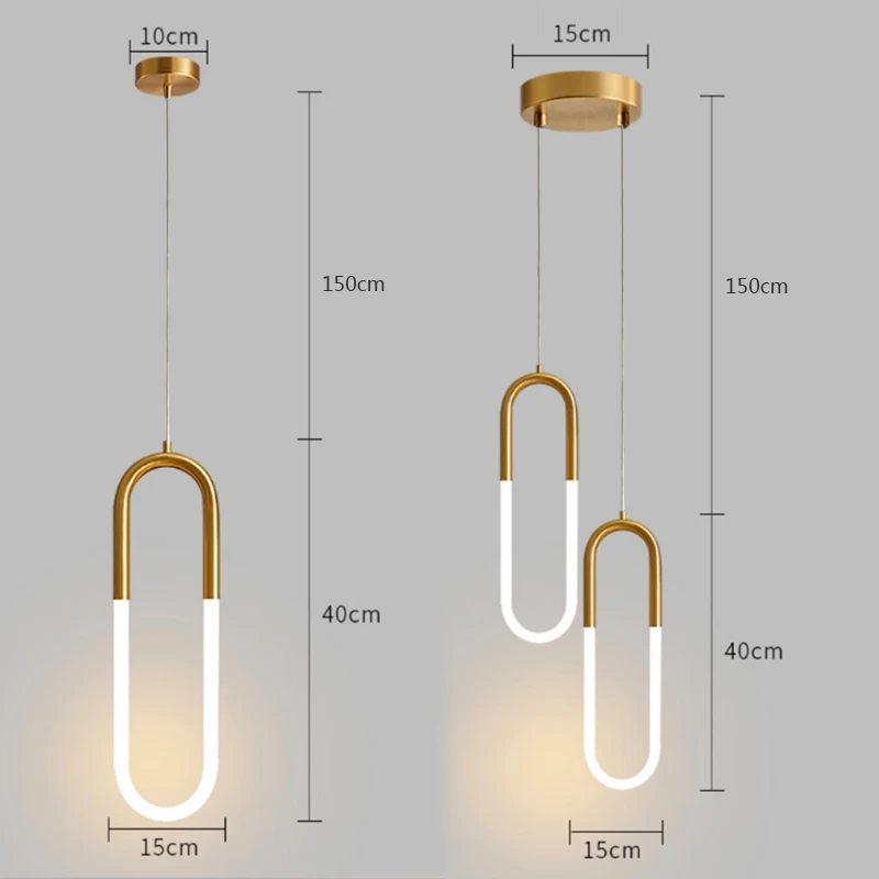 Imagem -06 - U-shaped Led Pendurado Lâmpada Criativo Luzes Pingente Cabeça Única Dupla Latão Luz Nordic Bedside Longa Linha 360 Graus