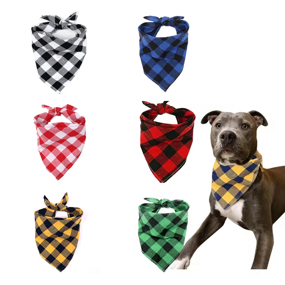 Cotton Plaid Pet Bandana Triangular Scarf Bib Bow Tie Collar Kerchief For Small Medium Large Dog Puppy Cat Daily Wear Photo Prop