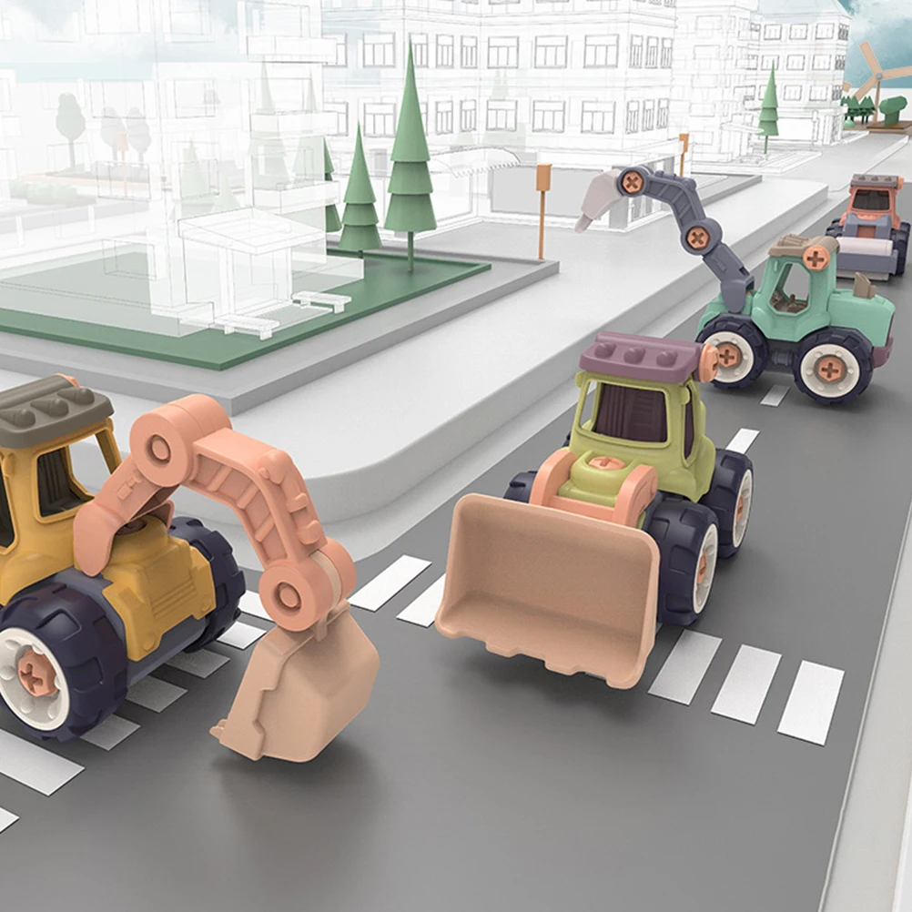 Véhicule de Simulation pour enfants, assemblage éducatif pour garçons, ensemble de jeu préscolaire, voiture en plastique, motricité Fine, 4 pièces