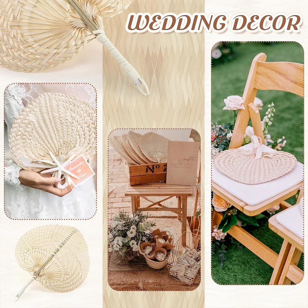 10pcs Wedding Decor Fans Bamboo Raffia Hand Fans for Guest Hand Weaving Fan for Summer Cooling Beach Wall Decor Party Favors