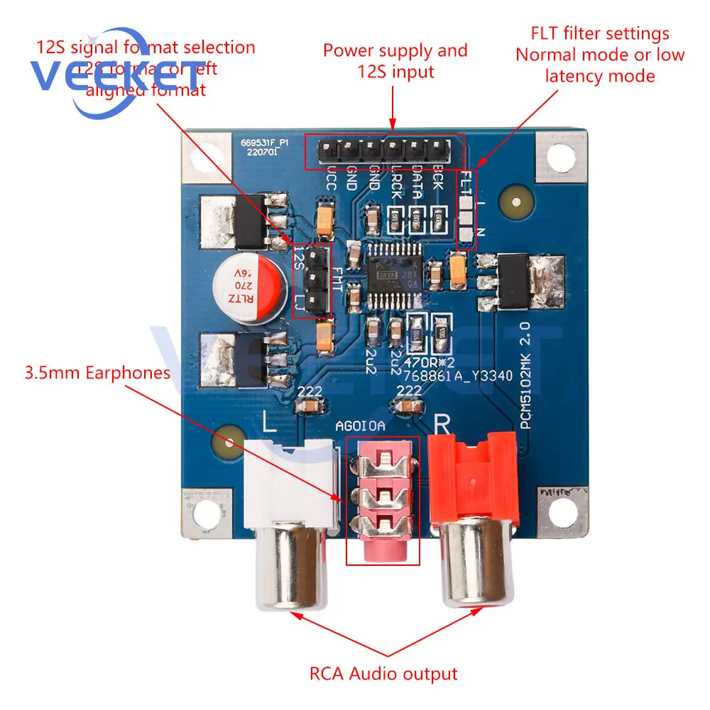 PCM5102 DAC Decoder I2S Player Assembled Module 32Bit 384K Beyond ES9023 PCM1794 Decoder Board Support for I2S /left-justified