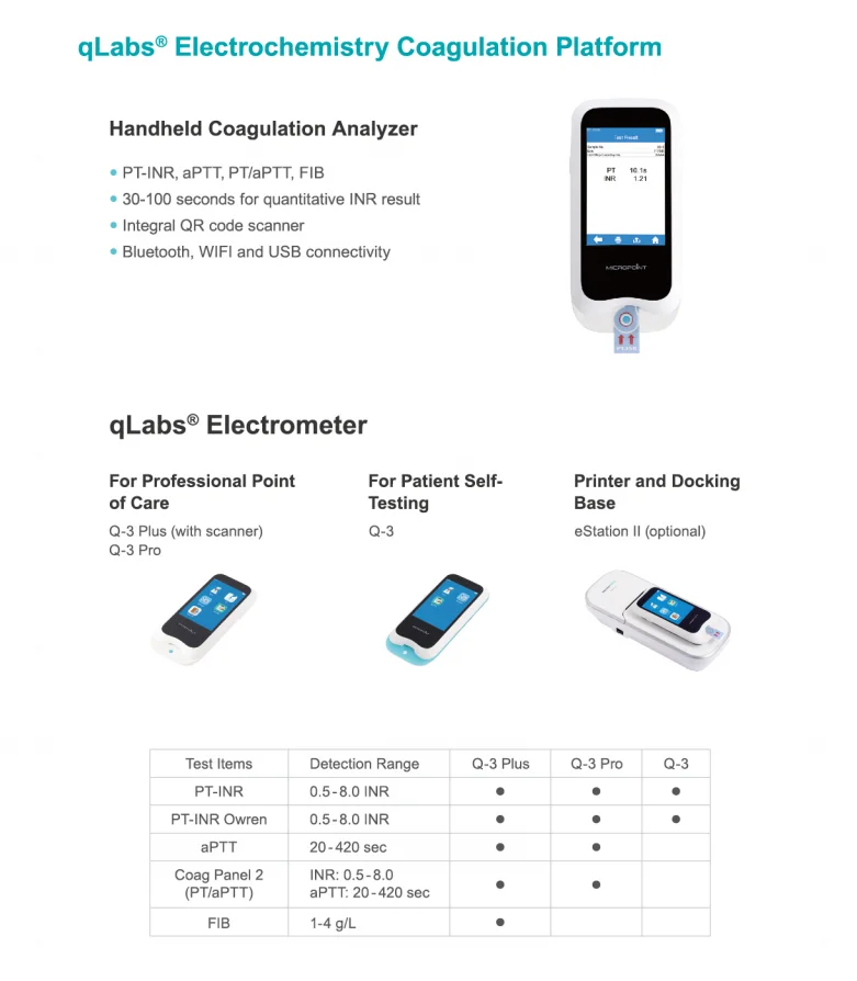 2023 Hot Selling Blood Coagulation analyzer Q-3 Q-3Pro Q-3Plus test for PT-INR APTT FIB Professional Point of Care with scanner