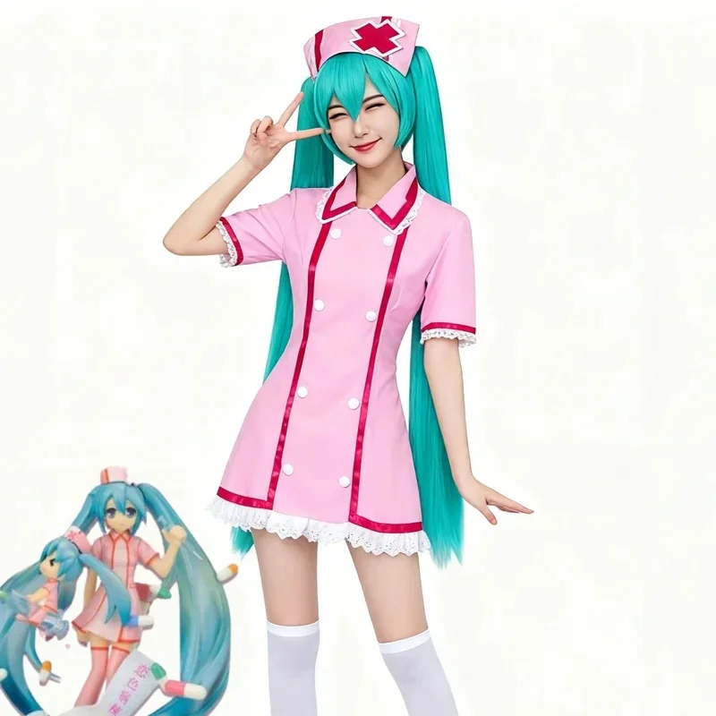 costume-de-cosplay-vocaloid-miku-robe-d'infirmiere-rose-ensemble-complet-avec-chapeau-et-short-uniforme-pour-scene-fete-d'halloween-mignon