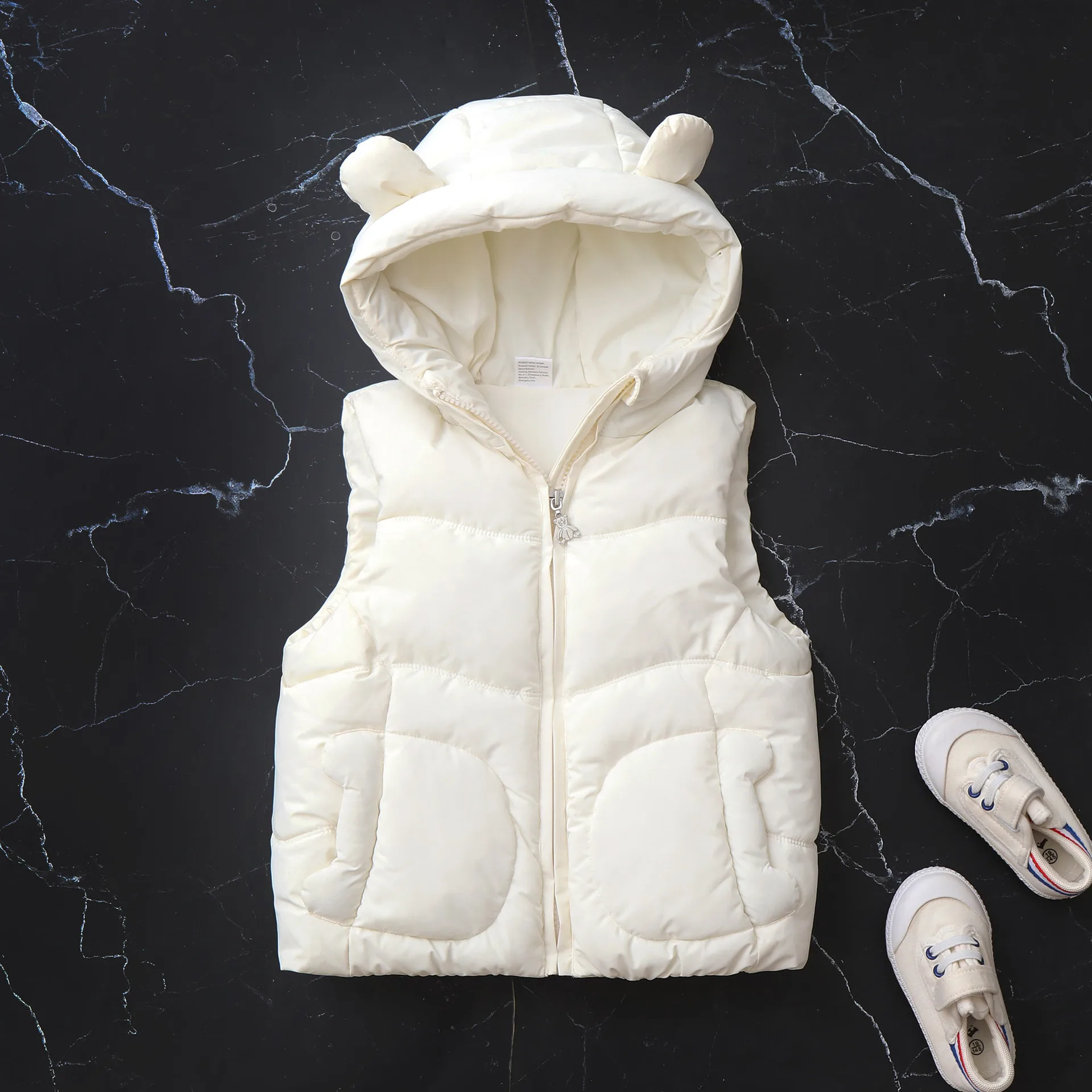 

Spring and Autumn New Candy Colored Hooded Cotton Vest Warm Vest Jacket for Boys and Girls Versatile and Trendy