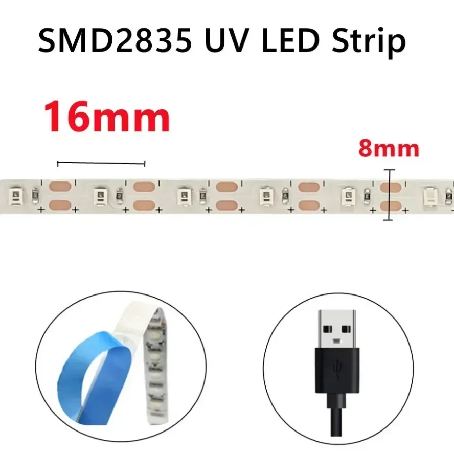 5V 2835 SMD Elastyczna taśma LED UV USB Fioletowa taśma świetlna ultrafioletowa do wykrywania pieniędzy Dekoracja świąteczna domu Podświetlenie