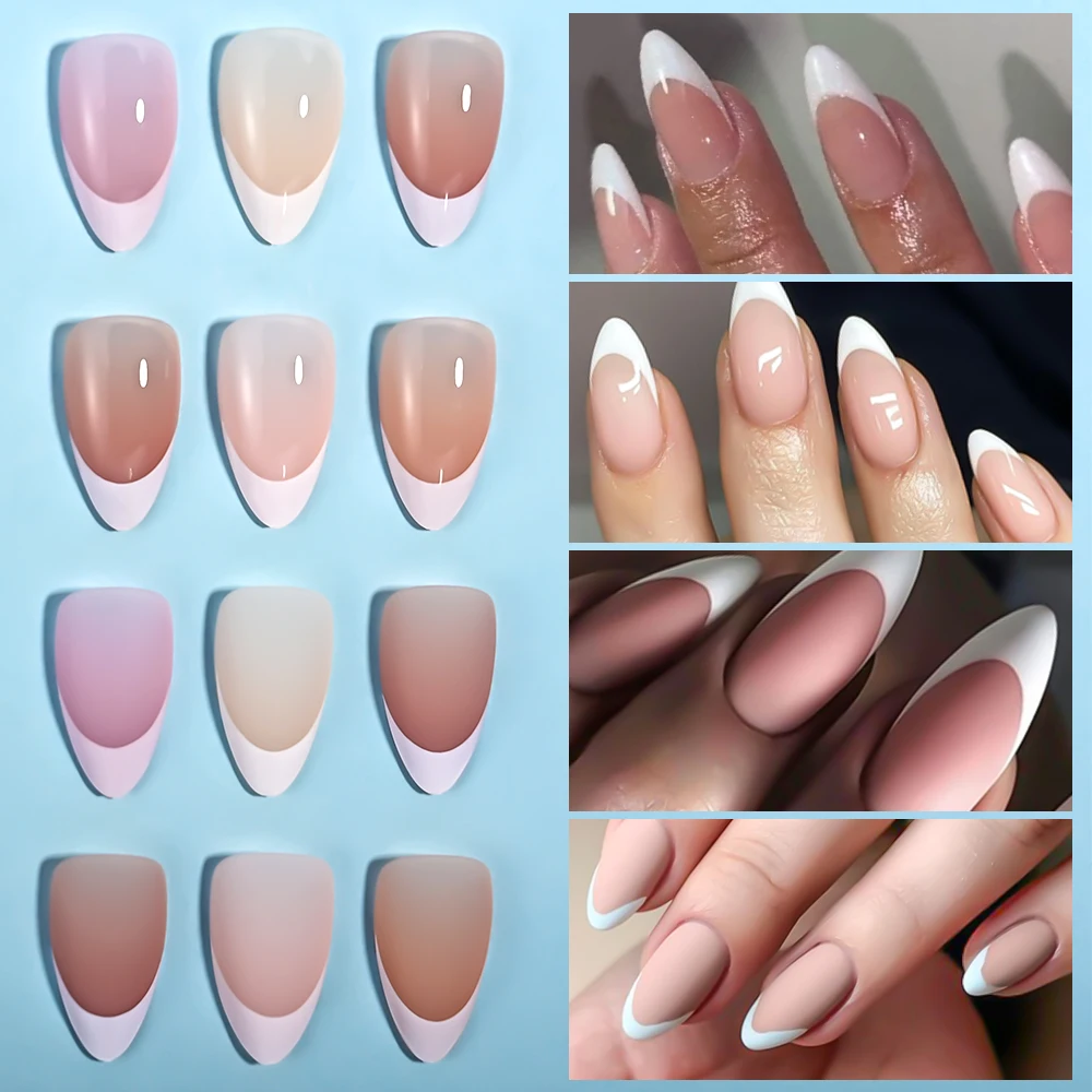 150/360 قطعة متوسطة اللوز الفرنسية الأظافر كاذبة البني/عارية/الوردي الاكريليك غطاء كامل الأظافر وهمية نصائح للنساء يمكن ارتداؤها اضغط على الأظافر