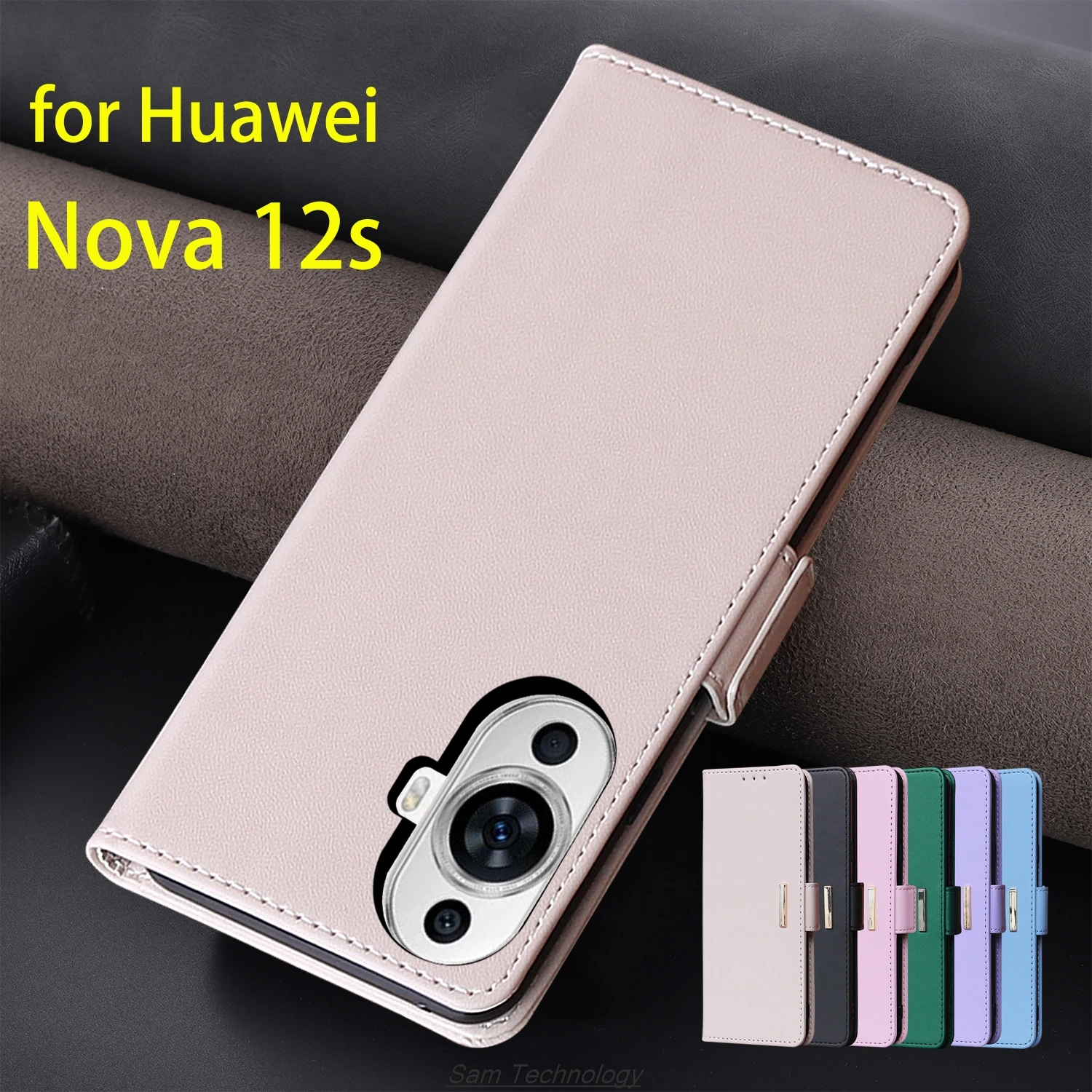 

Magnetic buckle Leather Case for Huawei Nova 12s Wallet RFID BLOCKING Flip Cover female Simple Capa Fundas Coque