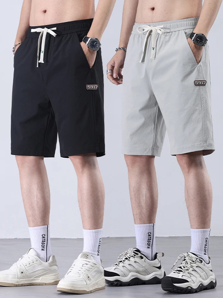 

Мужские летние шорты из ледяного шелка, тонкие, свободные, 5-точечные, быстросохнущие, спортивные, повседневные, свободного кроя, с эластичным поясом