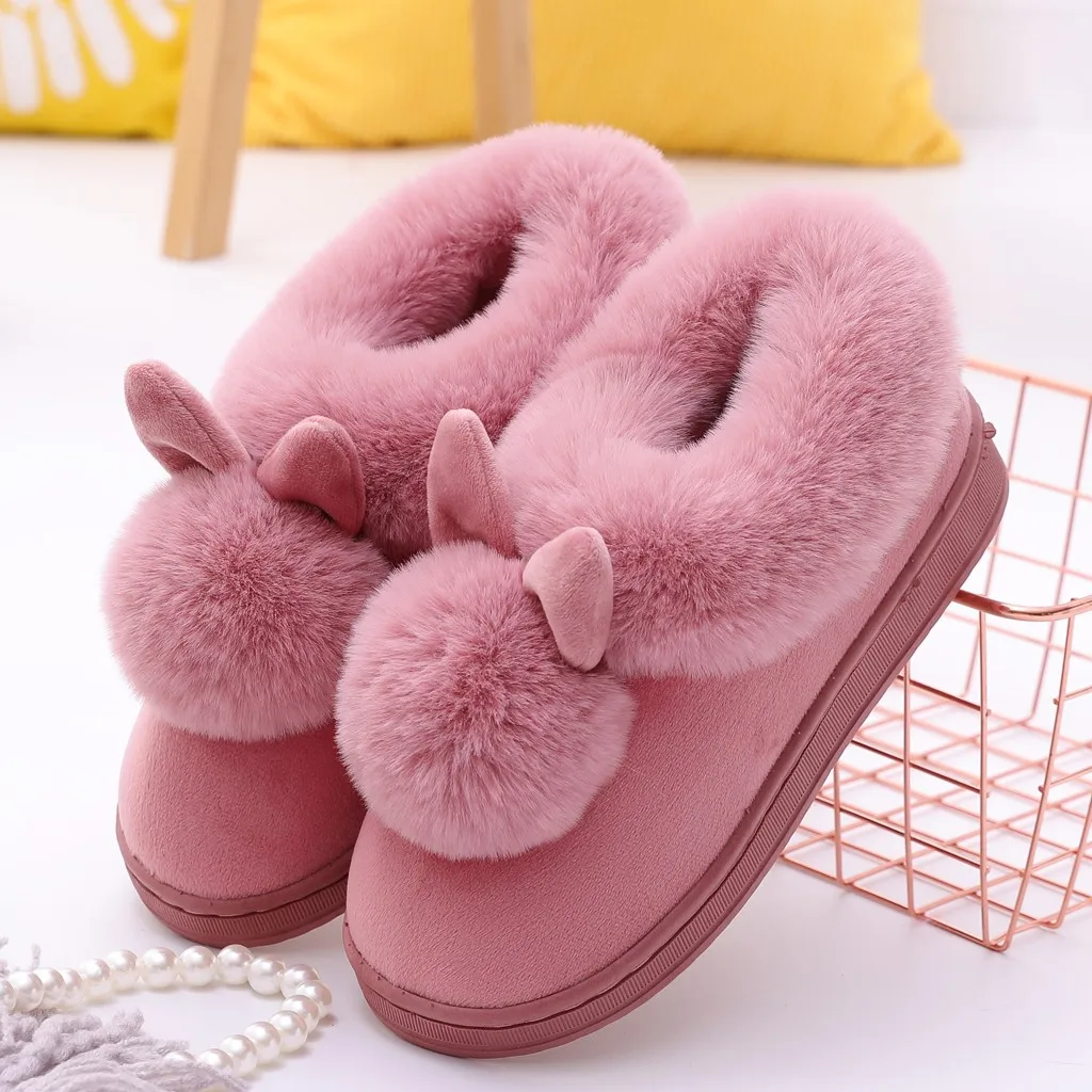 Ballet Slippers Women Canvas Furry Slippers Rabbit Soft Ears Winter Comfort Shoe Footwear Slipper Boots For Women Indoor Outdoor