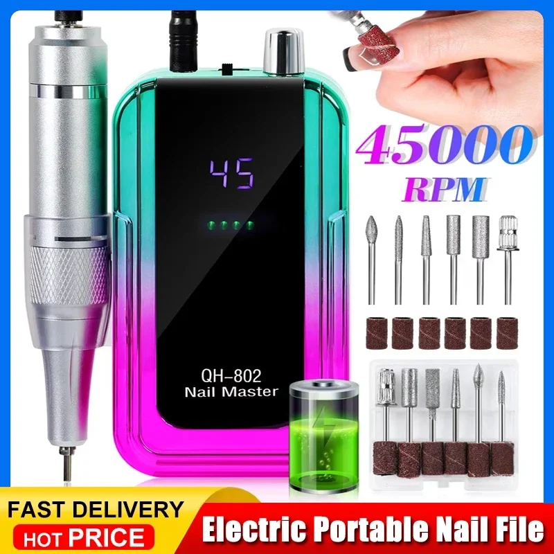 

45000RPM Rechargeable Nail Drill Laser Gradient Machine Color Electric Nail Polish Remover Drill Sander Low Noise for Manicure