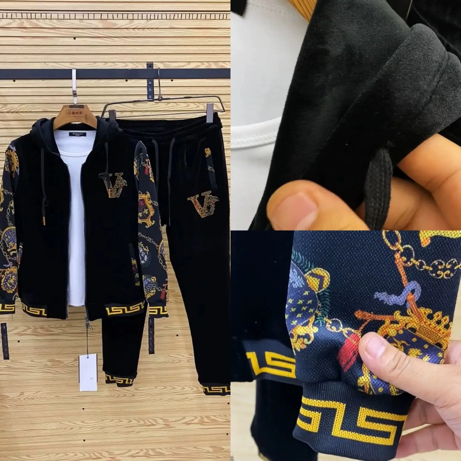 

Men's autumn and winter golden velvet casual two-piece set new coat pants fashion suit