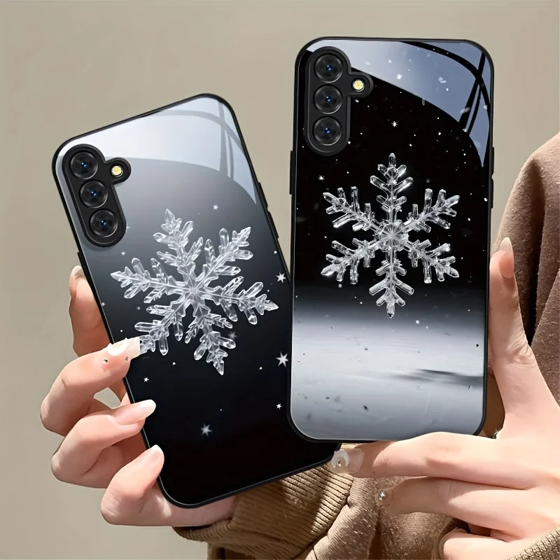 Beautiful Snowflake Pattern Glass Phone Case Suitable for Samsung Galaxy S26 S25 S24 S22 S21 S20 FE/Ultra/Plus Hard Case