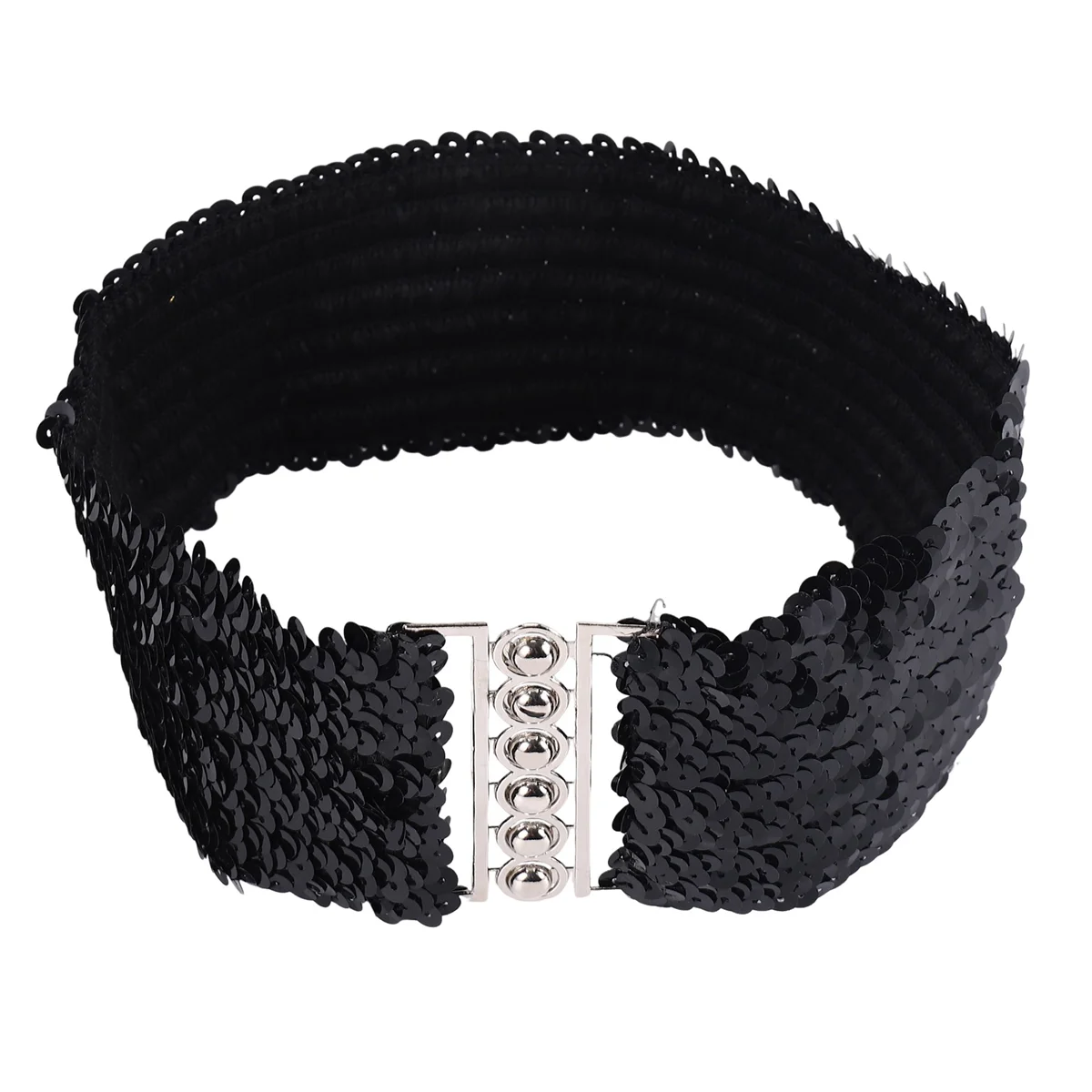 ABQR أسود جديد سيدة الموضة الترتر مطاطا تمتد التسلق الخصر الفرقة حزام عادية