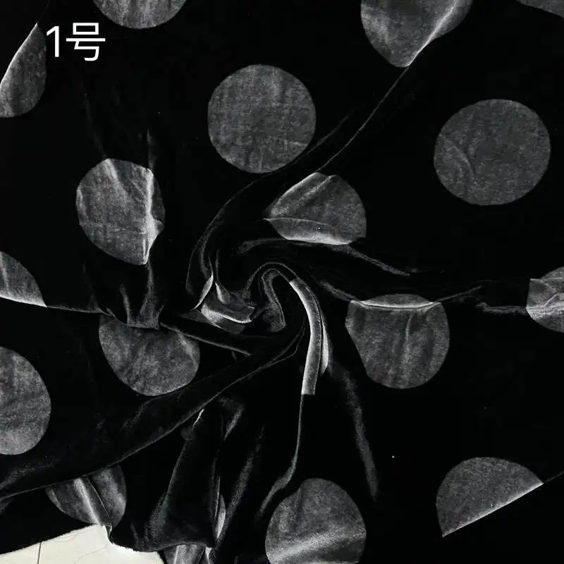 Black Background with Dots Real Velvet Big Polka Dot Fabric Silk Bottom Cotton Velvet Drape Clothing Clothing Fabric