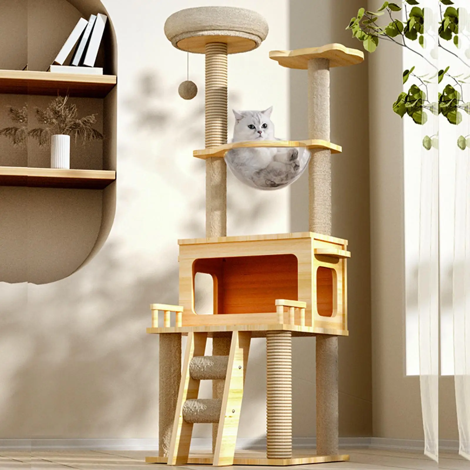 Cat Tree Tower Resting Furniture Protector Exercise Multi Tiers Activity Center Space Capsule Hammock Scratch Post Climb Tower