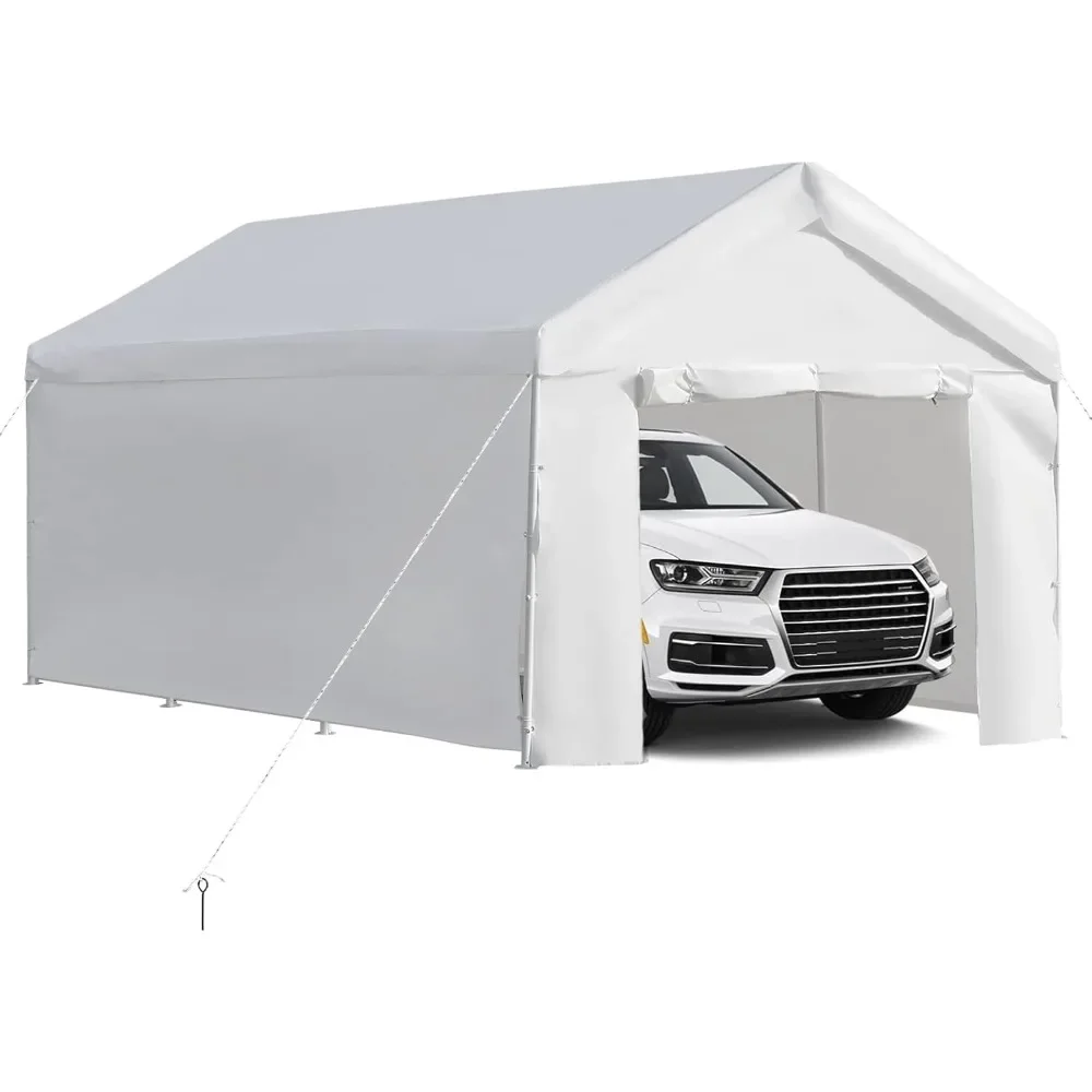 

10x20 ft Upgraded Carport - Heavy Duty Carport Car Canopy with Removable Sidewalls and Doors - Portable Garage Shelter Boat