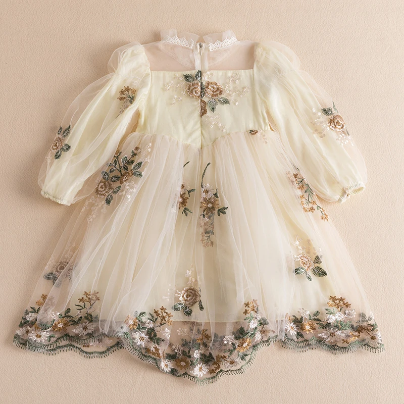 2 6 8 Yrs Spring Girls Princess Dresses Long Sleeve Autumn Kids Tulle Vestidos Flower Elegant Party Dress Children Casual Cloth