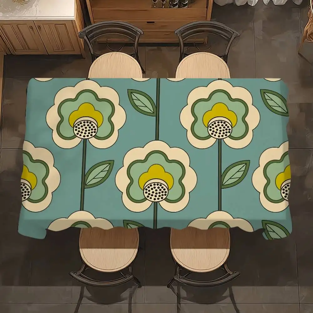 O-Orla Kiely Flower Party Decor Dining Room Home Kitchen Patios Waterproof Stain-Proof Table Cloth