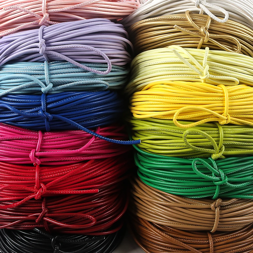 

2m 3mm Colorful Round Cotton Core Leather Pu String Rope For DIY Bracelets Necklace Jewelry Making Accessories