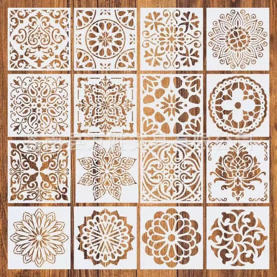 

15*15CM mandala DIY stencil paper tile wall floor template retro flower pattern model wax furniture decorative mold painting