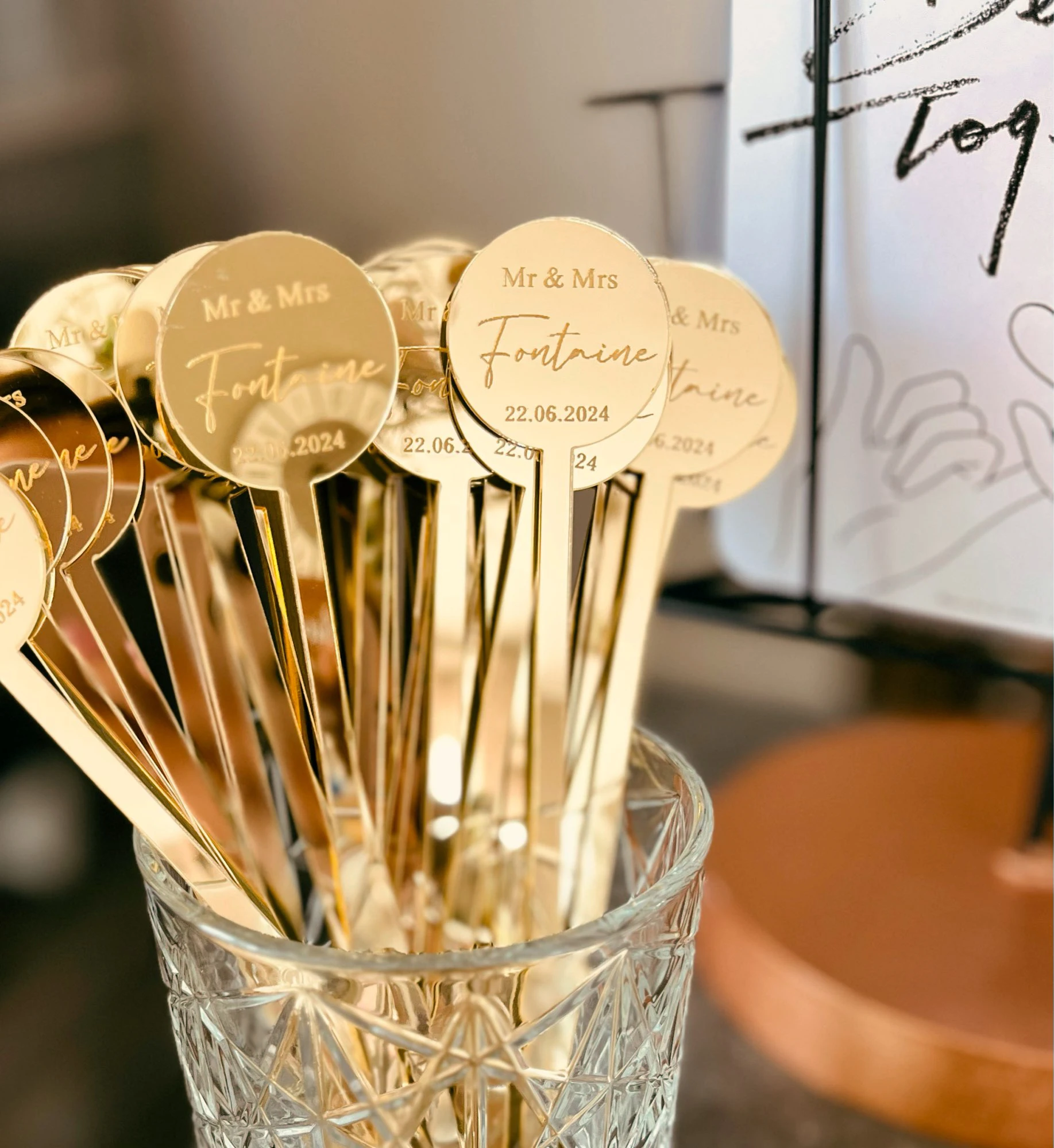 Agitatori per bevande rotondi personalizzati da 50 pezzi Decorazioni per matrimoni Agitatore per cocktail per addio al nubilato Decorazioni per