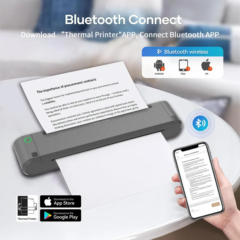 

Портативный термотрансферный принтер Bluetooth A4 HD 300 точек на дюйм, термопринтер для офисных документов, школы, домашних заданий, поддерживает Android IOS