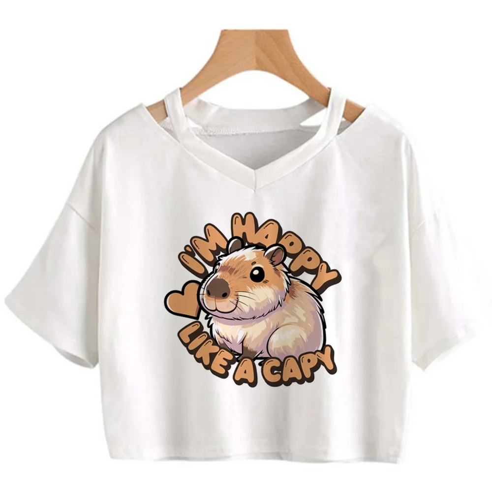 Capybara cyber y2k streetwear  crop top girl gothic  goth manga Harajuku tshirt clothes