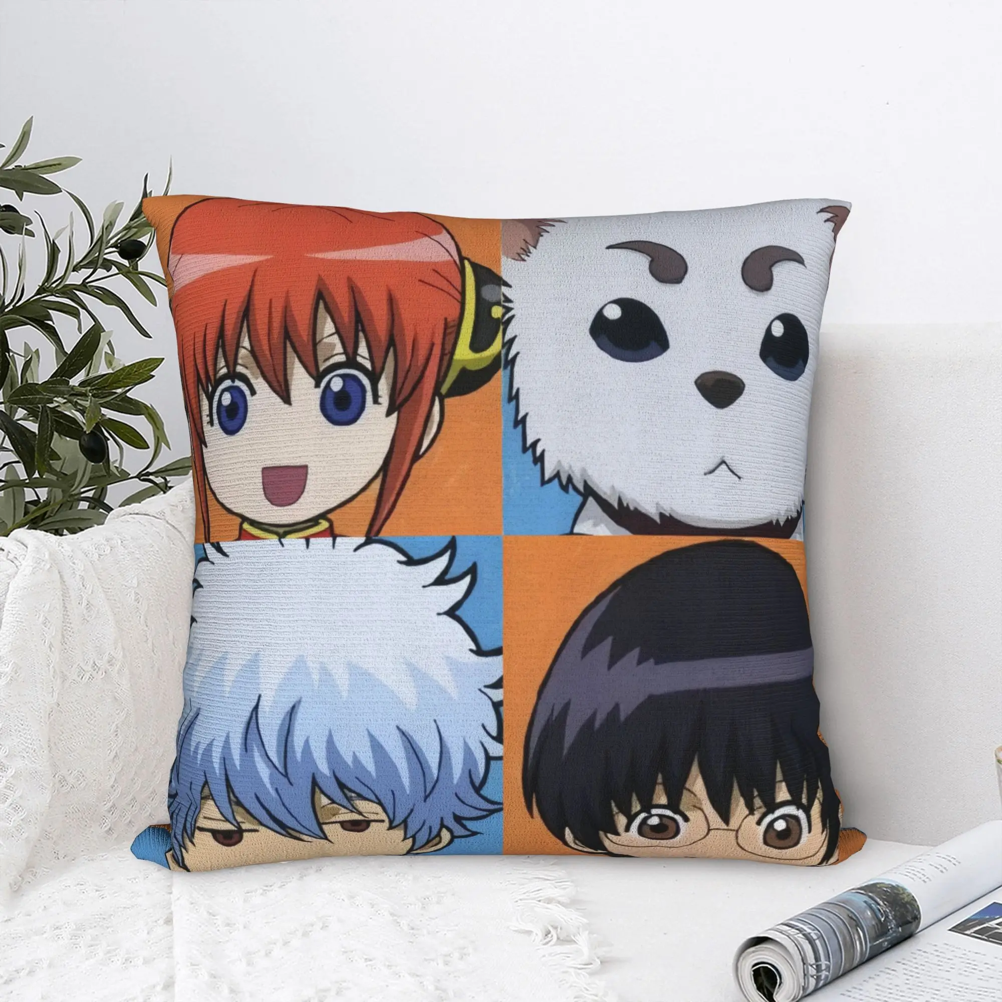 Anime Manga Gintama Checkered Plaid  Modern Throw Pillow Covers Decoration  Sofa Cushion