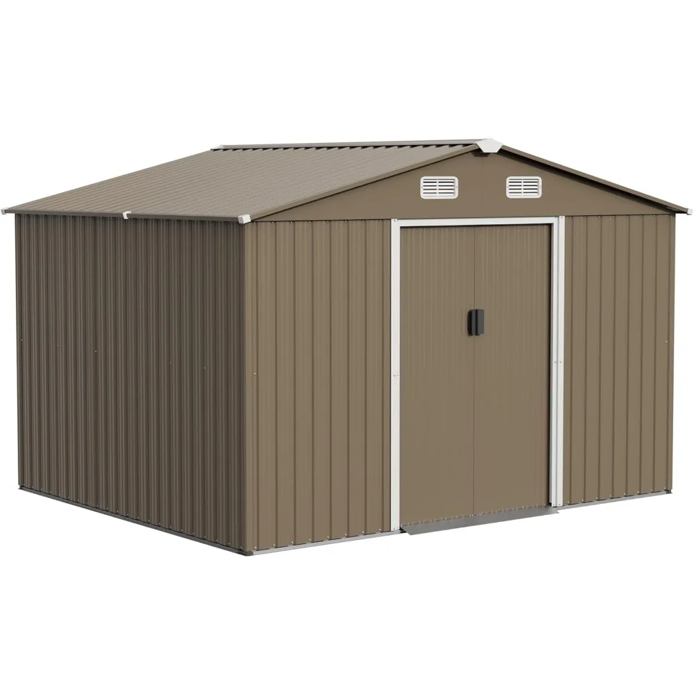 

10FT x 8FT Outdoor Storage Shed, Waterproof, Lockable Door Metal Tool Shed with Sliding Door and Air Vents, Storage House