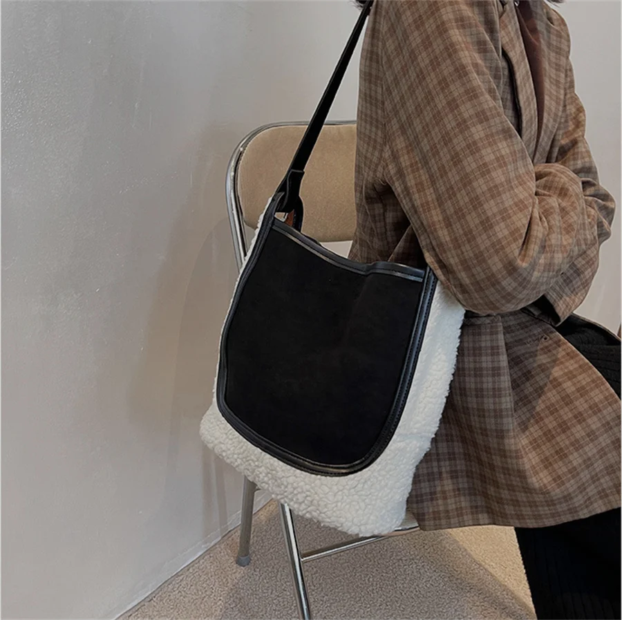 Autumn Winter Plush Large Bag Crossbody Bag Women's Bag Large Capacity Commuting Lamb Wool Tote Bag Shoulder Shopping Bag