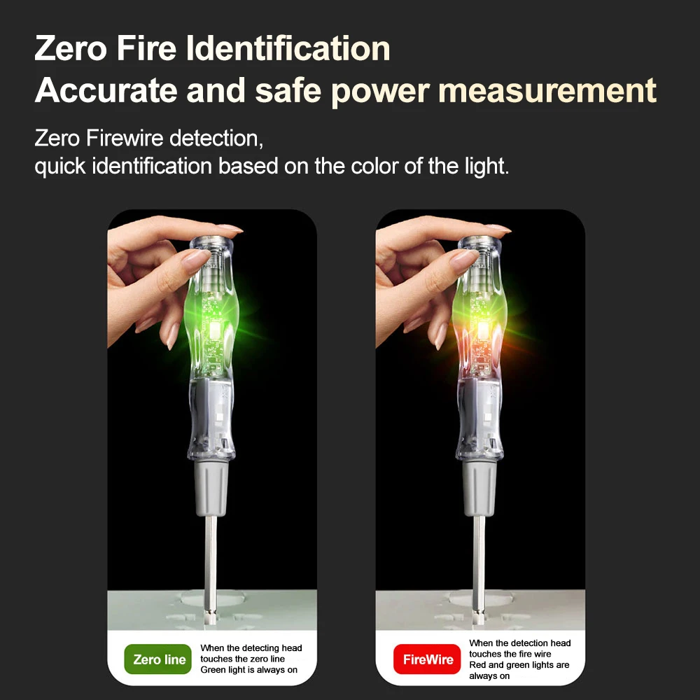 AC24-250V Intelligent Voltage Tester Pen Induction Power Detector 3.5mm Dual Head Slot Screwdriver LED Circuit Indicator w/ Beep