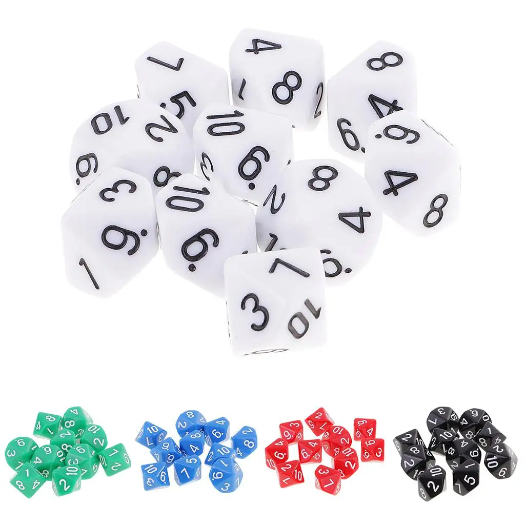 10PCS D10 Dice 10 Sided Acrylic Dice for and Dragons RPG Games