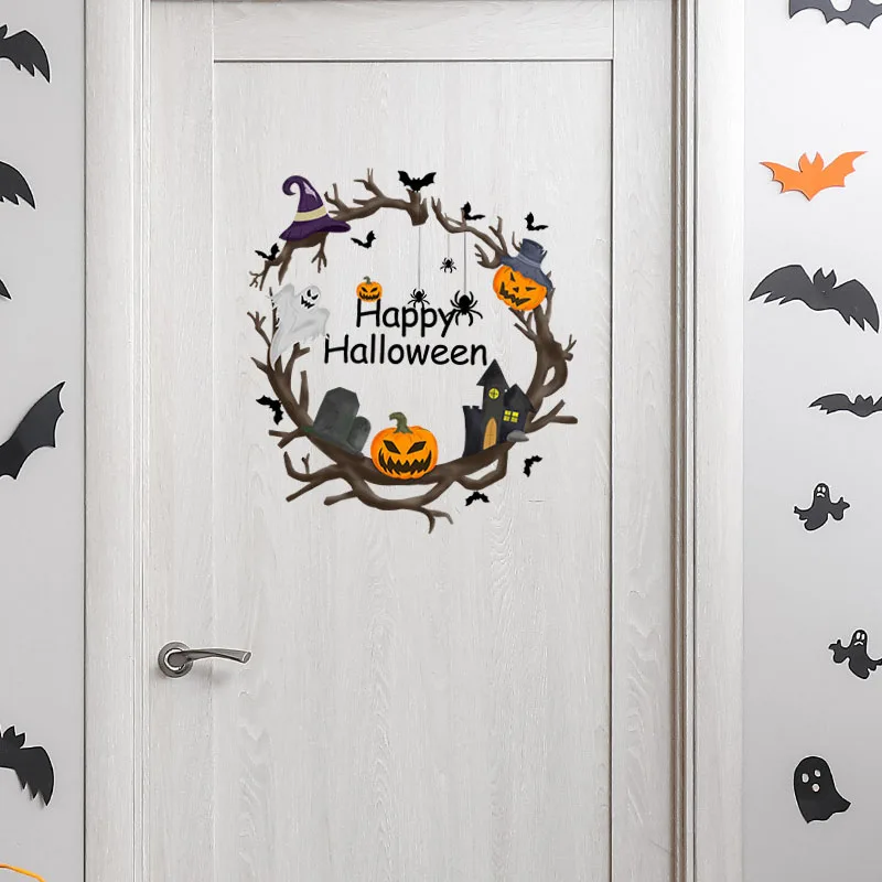 Halloween pumpkin lantern ghost English bedroom and living room decoration, PVC material wall sticker