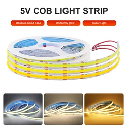 DC 5V LED COB Strip Light USB/2pin/DC Plug Connector Wysoka gęstość Samoprzylepna elastyczna taśma oświetleniowa do wystroju domu