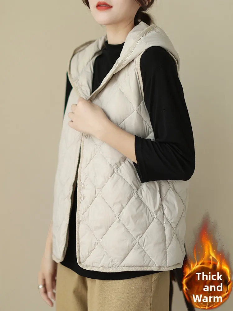

Faionable Quilted Hooded Cotton Jaet Lightweight down Cotton Vest Large Size id Pattern Women's Winter Coat Artistic Sle