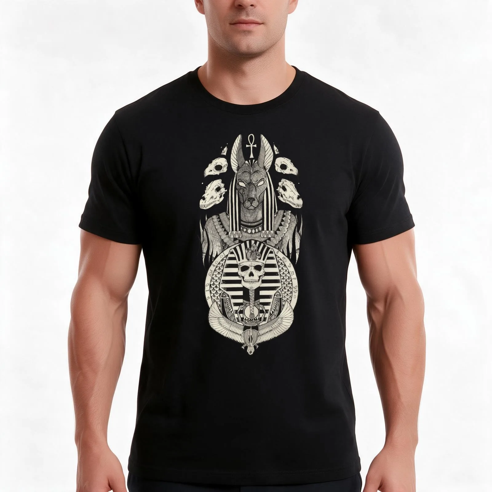 Anubis. T-Shirt, Summer Casual Cotton Tee, Oversized Streetwear Tops, Vintage Graphic Print, Loose Fit Short Sleeve, 100% Cotton