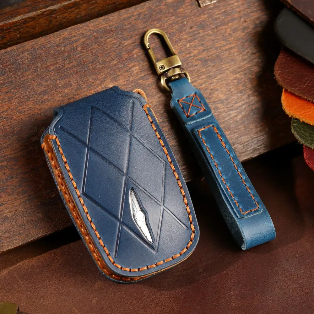 Top Layer Leather Car Key Case Cover Shell For Genesis GV60 GV90 Car Remote Key Handmade Accessories