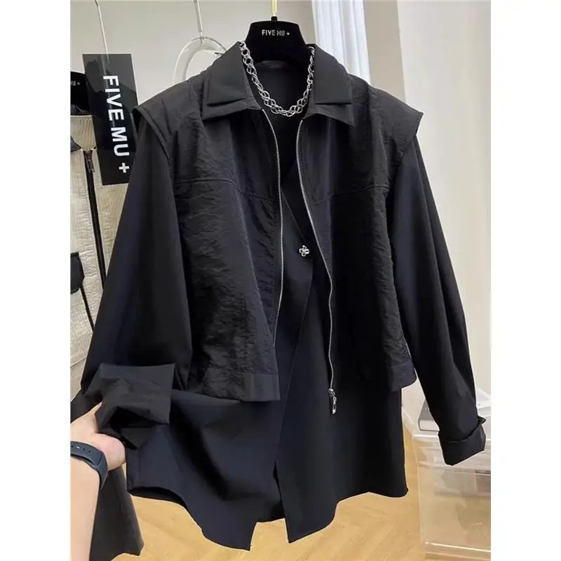 

Осенняя модная мужская куртка-рубашка большого размера с пэчворком, свободного кроя, молодежная, трендовая, с длинным рукавом, цветная