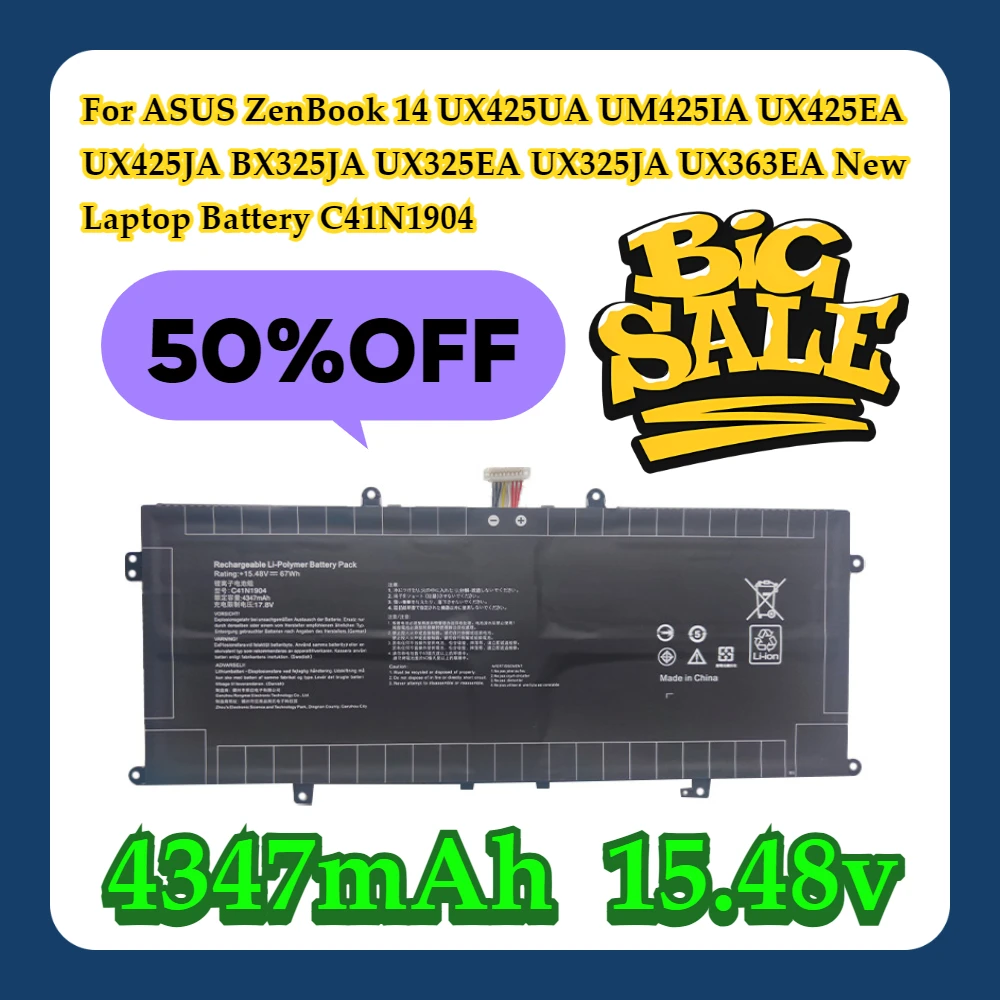 

For ASUS ZenBook 14 UX425UA UM425IA UX425EA UX425JA BX325JA UX325EA UX325JA UX363EA New Laptop Battery C41N1904