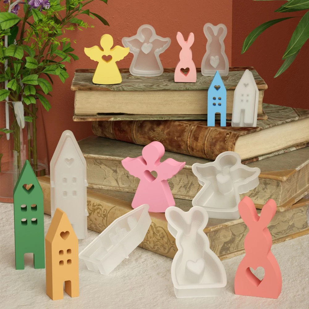 7Pcs/Pack Easter Cute Rabbit Silicone Moulds Car Mounted Incense Expanding Gypsum Decoration Mold Aromatherapy Candle Molds