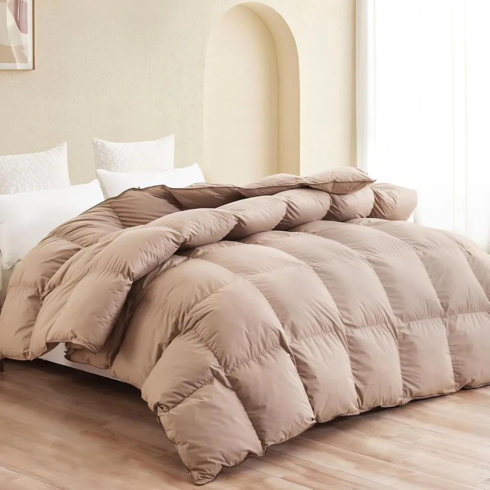 All-Season 75% Down Comforter King Size, Fluffy Duvet Insert with 8 Corner Tabs, Down Proof Cotton Blended Fabric