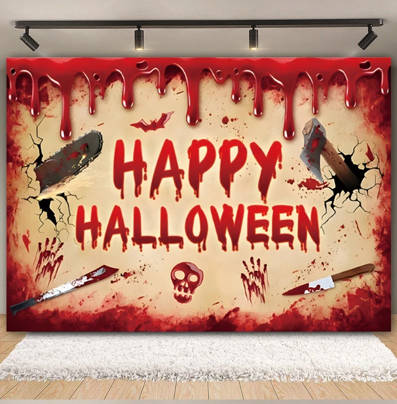 Horror Bloody Halloween Party Backdrop Scary Zombie Blood Handprint Footprint Vampire Baby Portrait Photography Background Decor