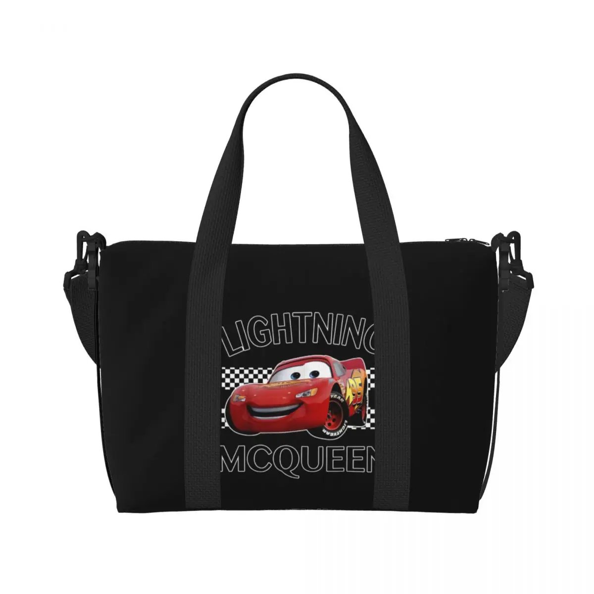 Custom Lightning McQueen Tote Bag Women Large Capacity Cartoon Cars Gym Beach Shoulder Travel Bag