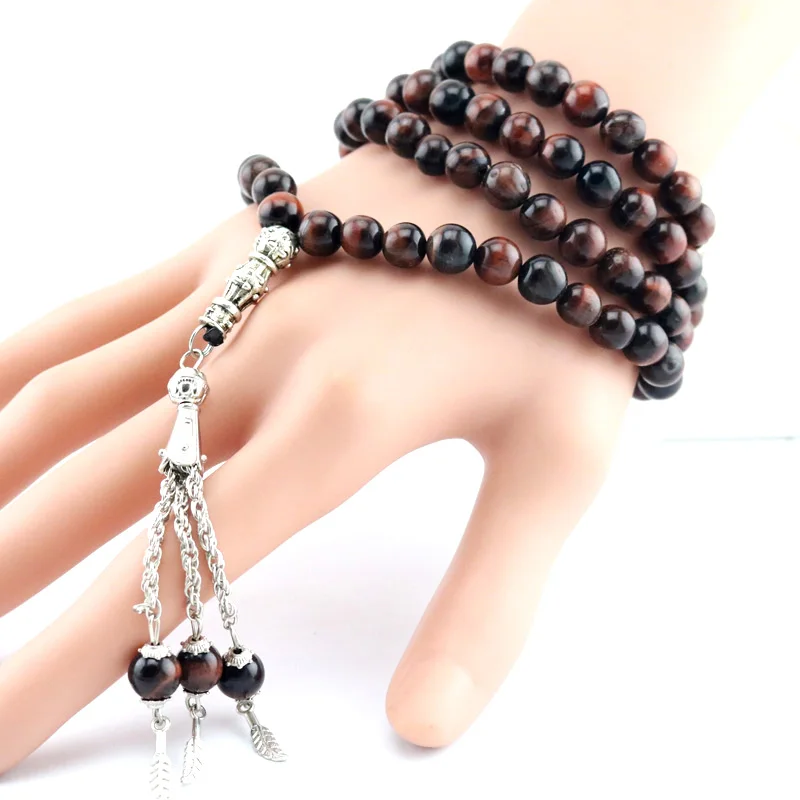 Natural tiger's eye stone 33 99 Beads Tasbih Bracelet 8mm Beads Islamic Muslim Prayer Jewelry Tasbeh Prayer Bead Family Gift